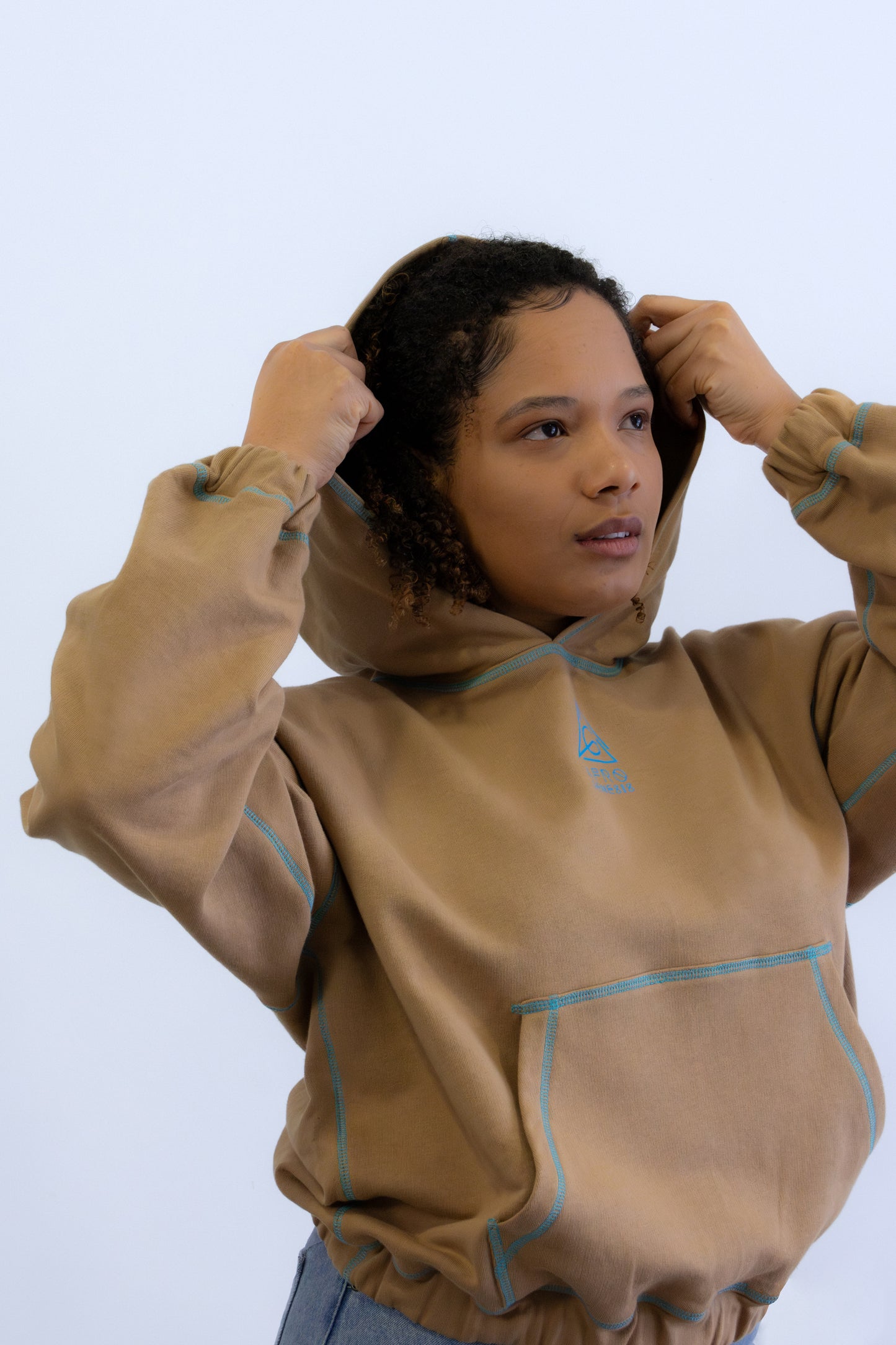 Hoodie curto com costuras visíveis