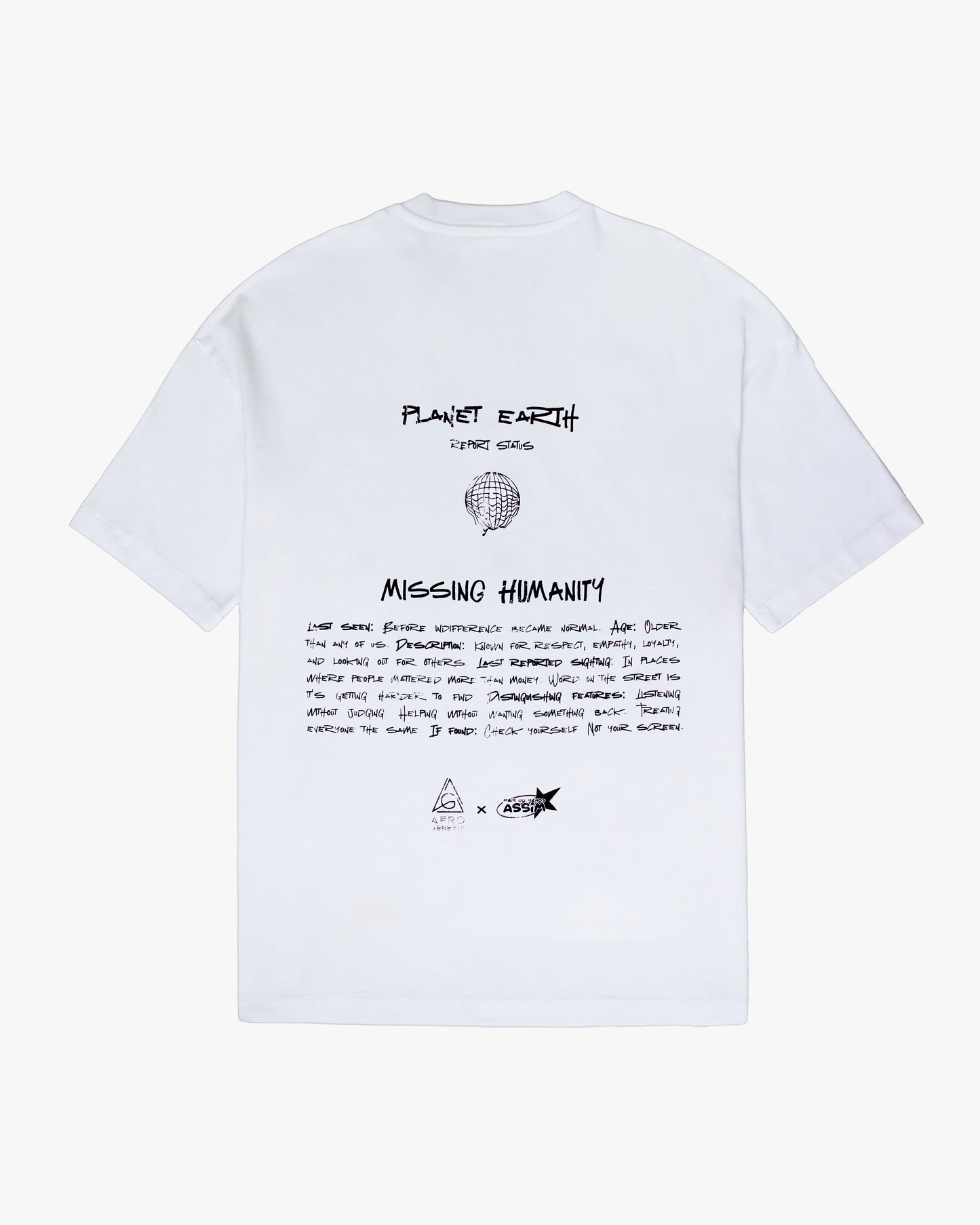 T-shirt MISSING HUMANITY - AFRO GENESIS X MAIS OU MENOS ASSIM