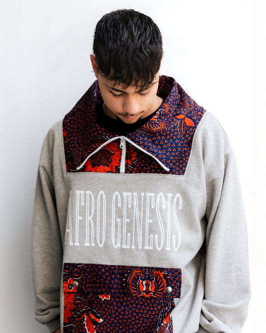 Sweatshirt oversize com gola XXL com aplicações em capulana