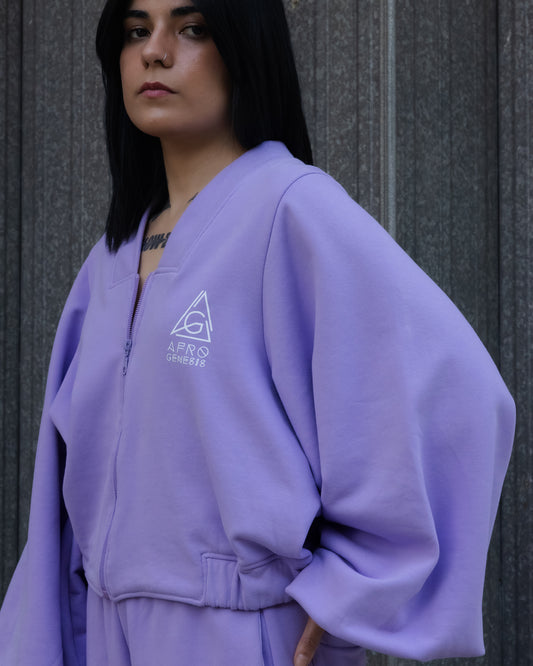 Casaco bomber com decote em V e mangas balão