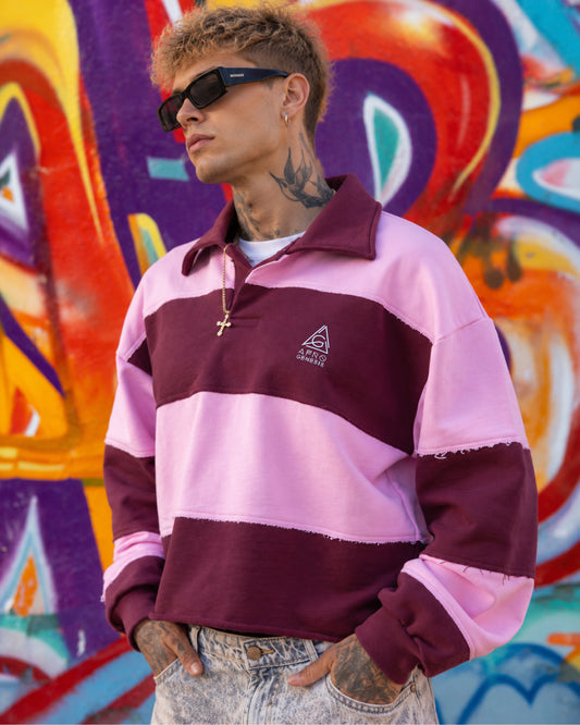 Sweatshirt polo com riscas bordadas