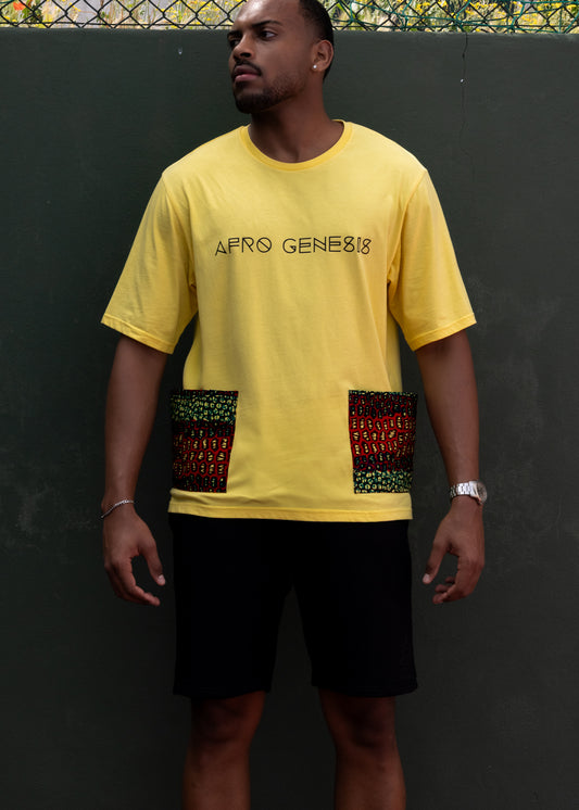 T-shirt oversize com bolsos em capulana