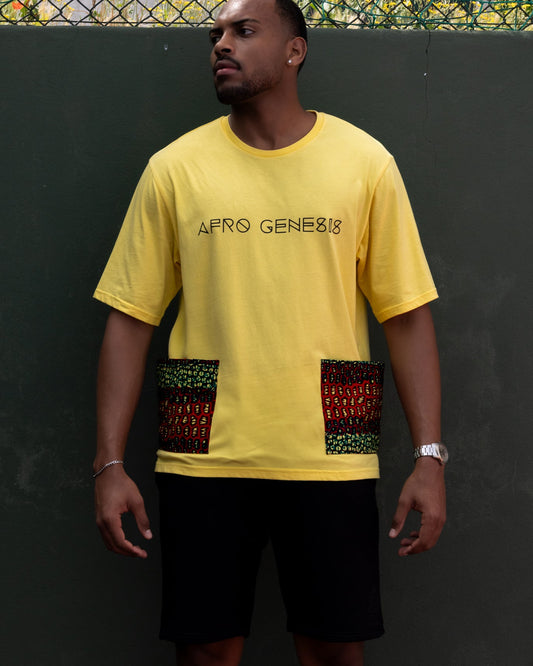 T-shirt oversize com bolsos em capulana