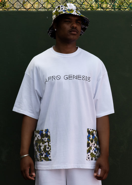 T-shirt oversize com bolsos em capulana